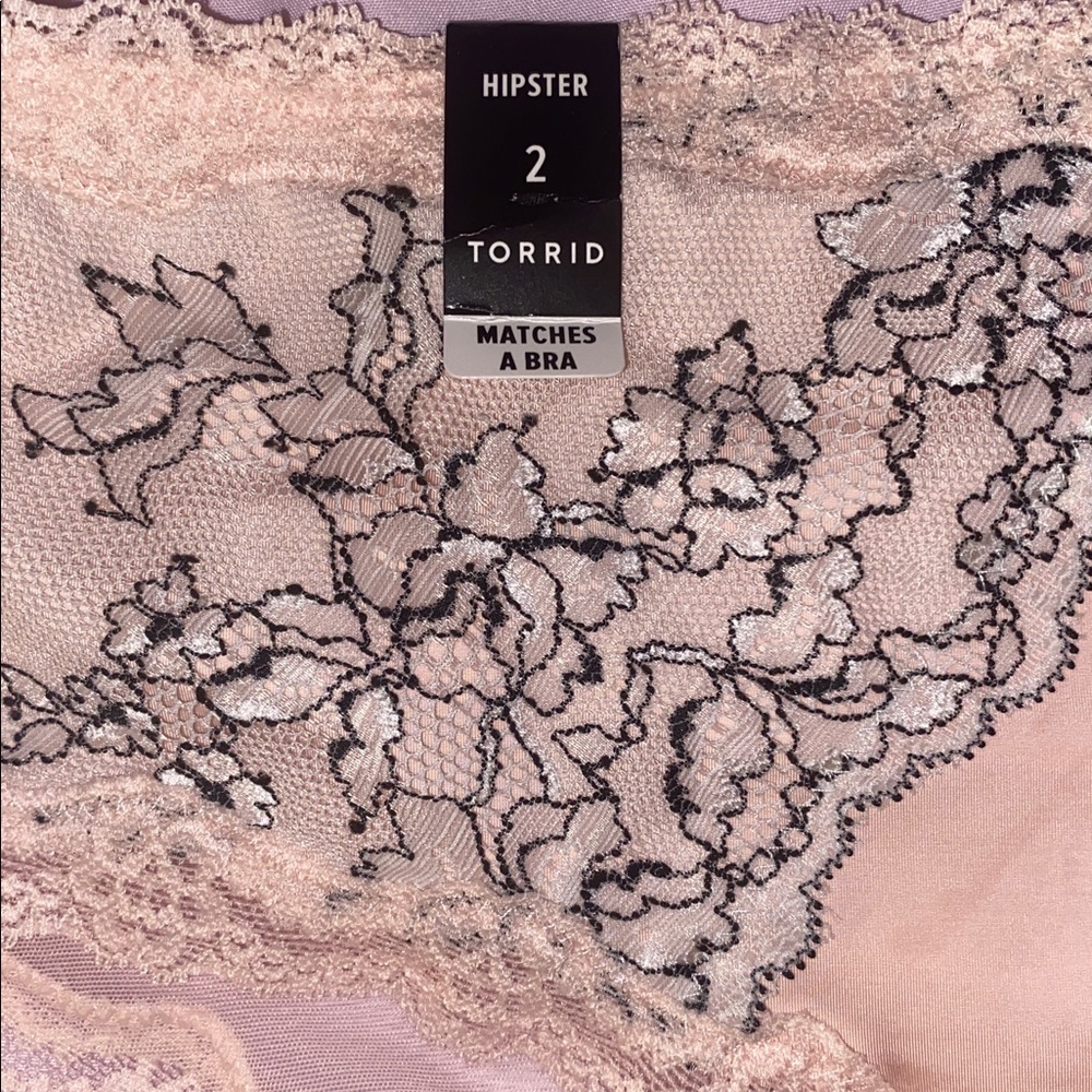 Torrid Hipster Panties With Black And White Floral Lace Embroidery. - Picture 3 of 6